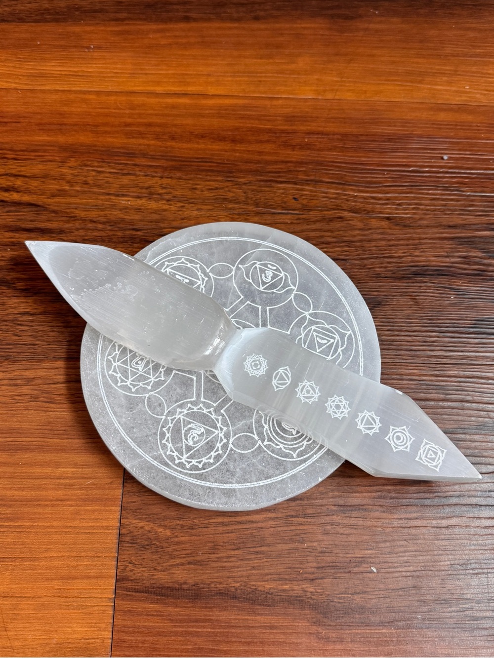 Selenite 7 Chakra Wand & Charging Plate Healing Crystal Set